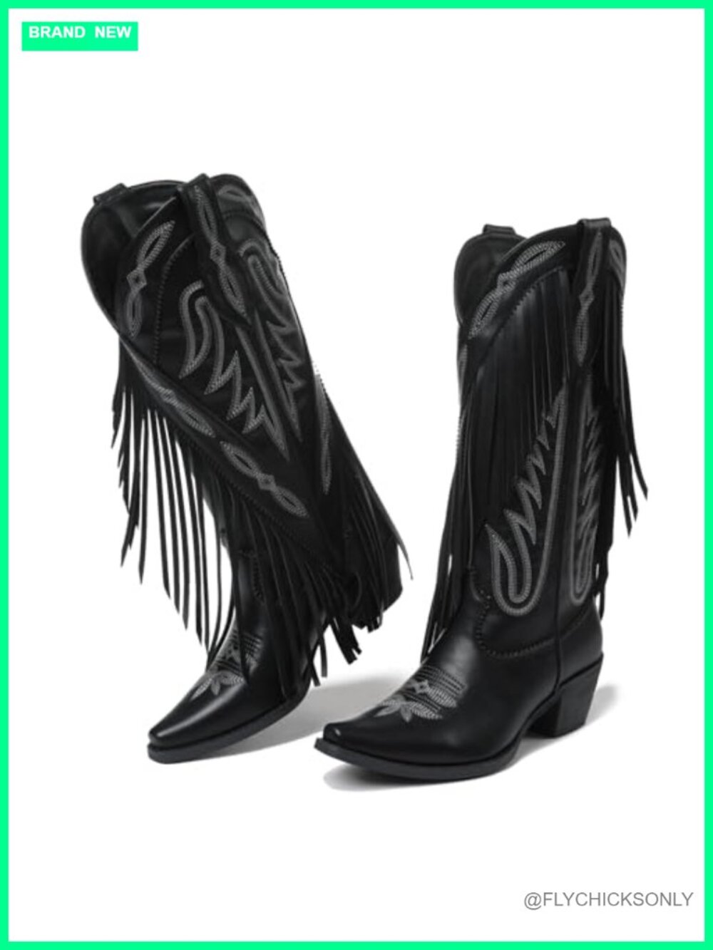 Suede Fringe Cowgirl Cowboy Boots Block Heel Pull On Knee High